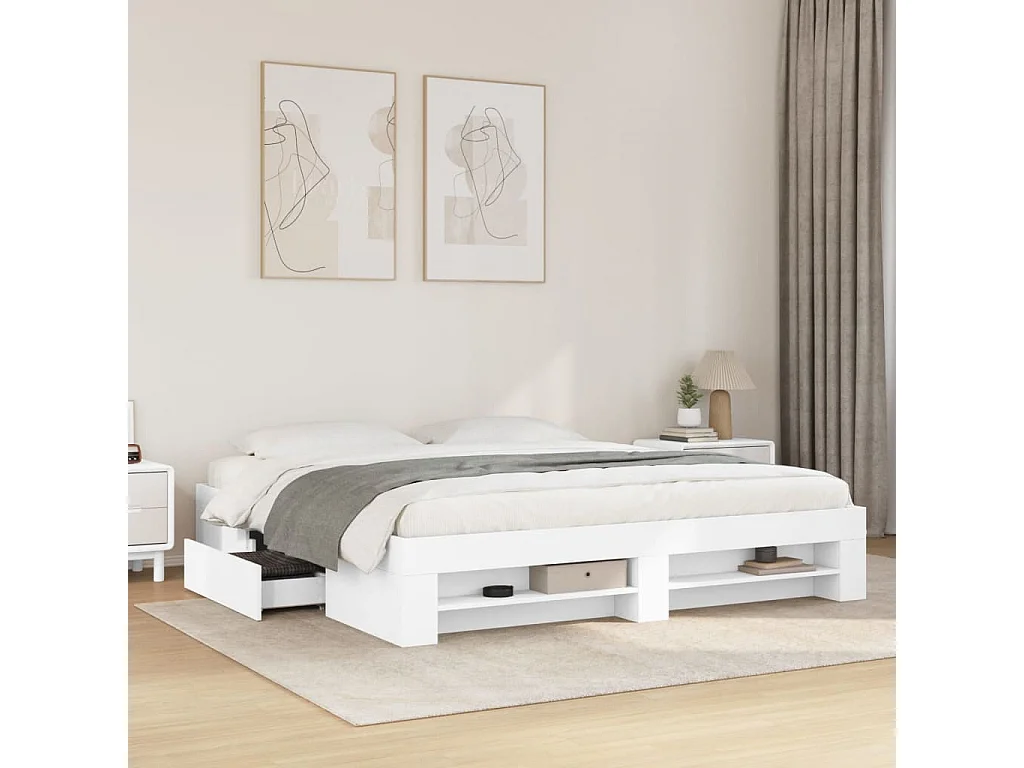 Cadre de lit sans matelas blanc 200x200 cm bois d'ingénierie