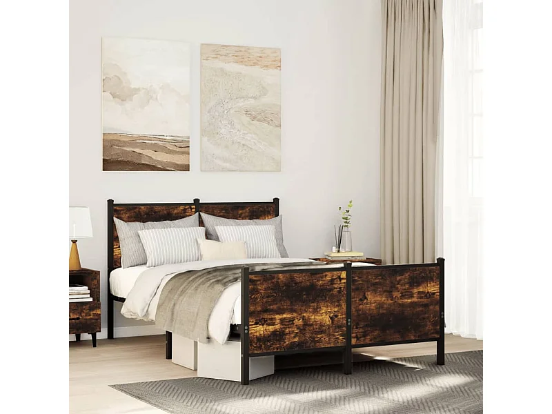 Cadre de lit en métal sans matelas chêne fumé 120x190 cm