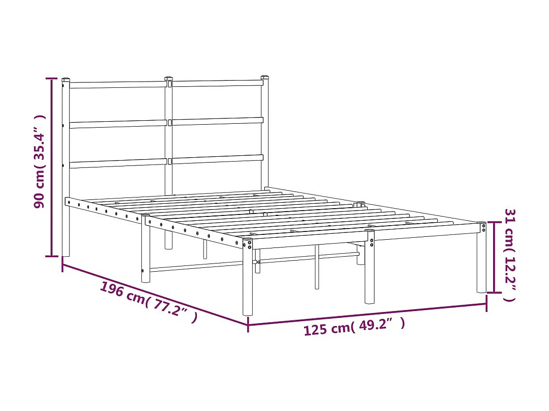 Cadre de lit métal sans matelas et tête de lit blanc 120x190 cm