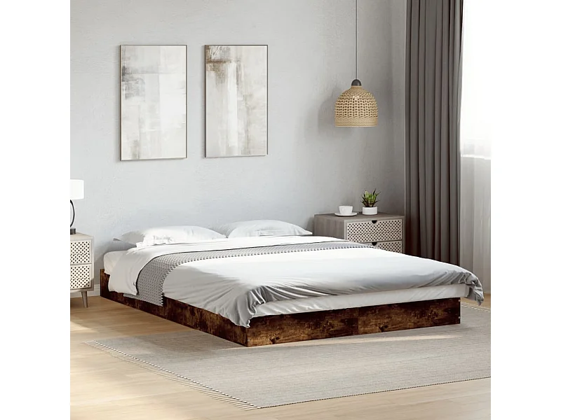Cadre de lit sans matelas chêne fumé 140x200 cm bois ingénierie