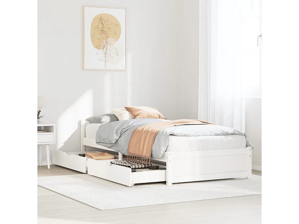 Letto senza Materasso Bianco 90x200 cm Legno Massello di Pino