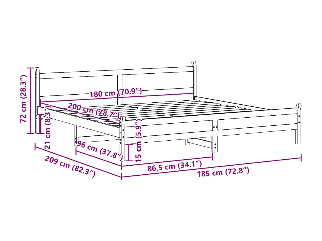 Cadre de lit sans matelas cire marron 180x200cm bois pin massif