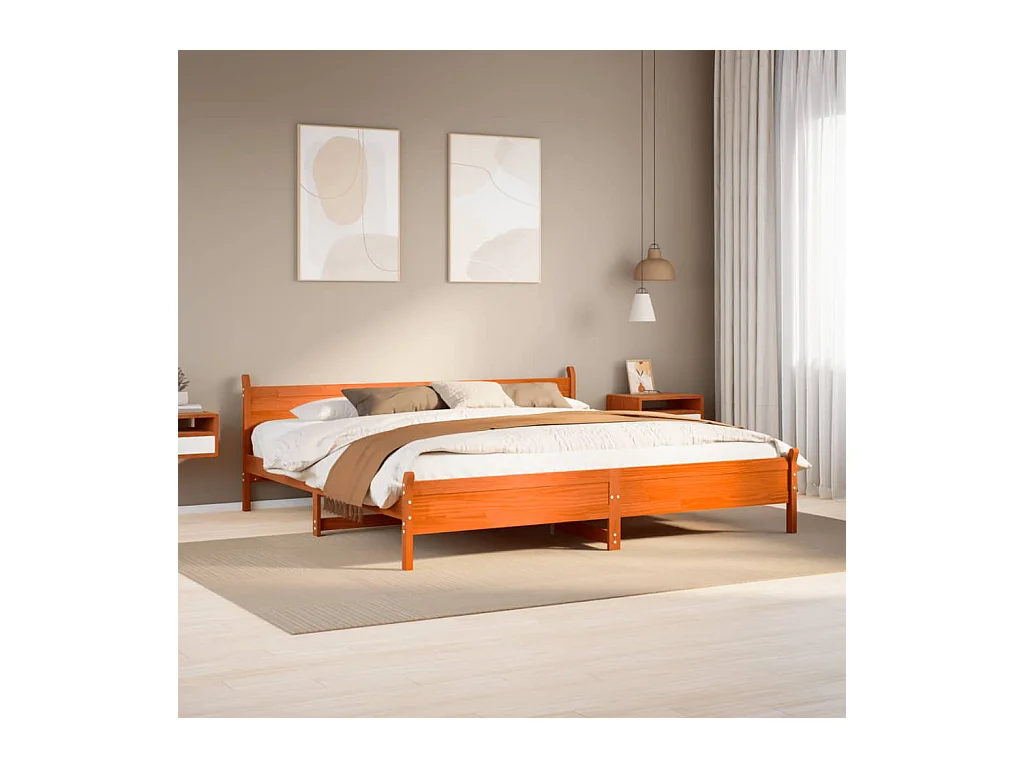 Cadre de lit sans matelas cire marron 180x200cm bois pin massif