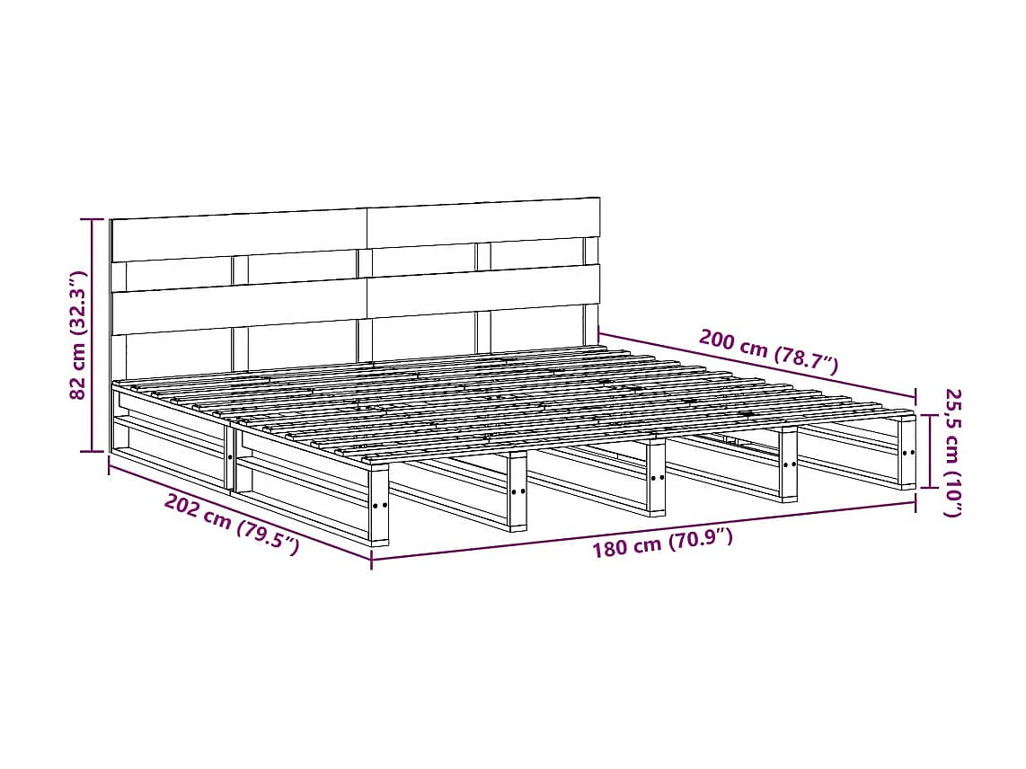Cadre de lit sans matelas 180x200 cm bois massif de pin