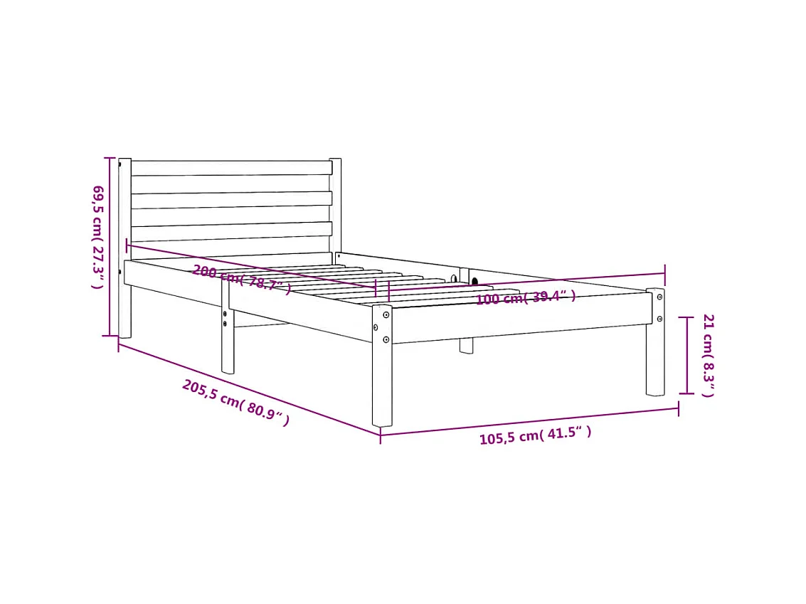 Bedframe zonder matras massief grenenhout wasbruin 100x200 cm