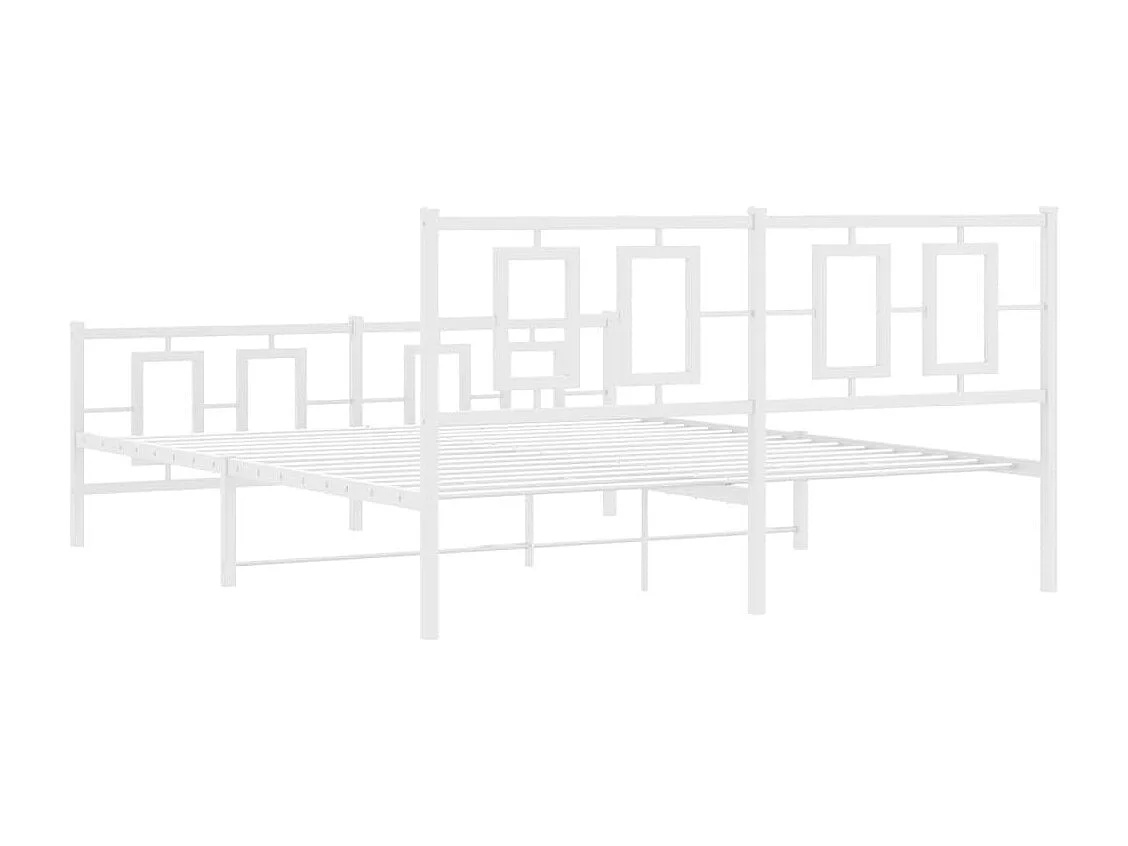 Cadre de lit métal sans matelas et pied de lit blanc 150x200 cm