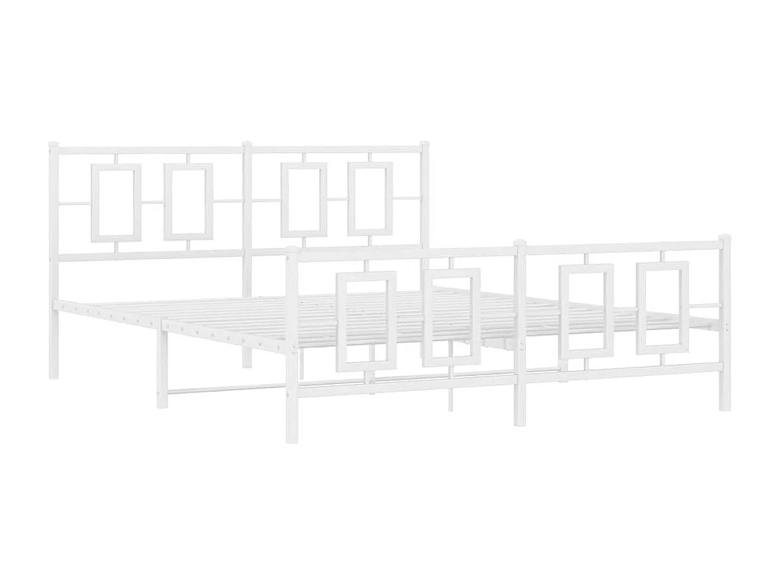 Cadre de lit métal sans matelas et pied de lit blanc 150x200 cm