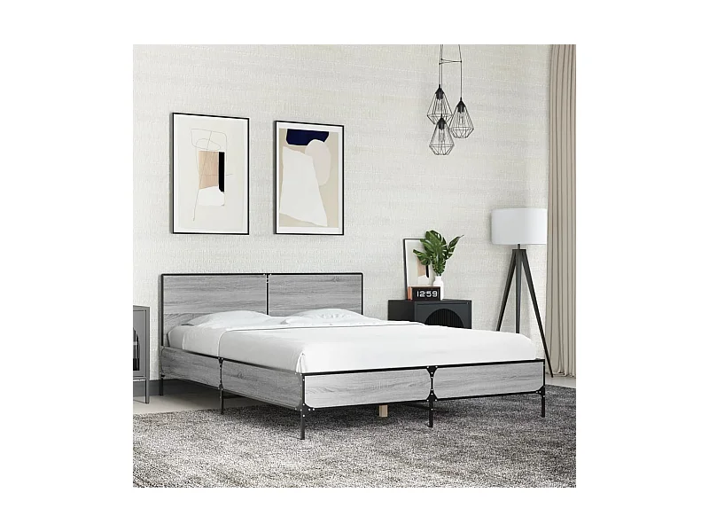 Bettgestell Grau Sonoma 135x190 cm Holzwerkstoff und Metall