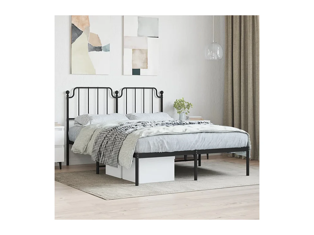 Cadre de lit métal sans matelas avec tête de lit noir 140x190cm