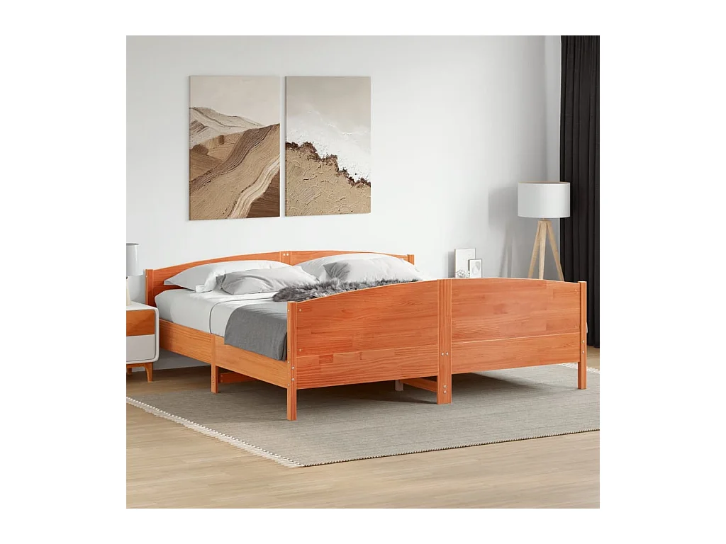Cadre de lit sans matelas cire marron 180x200cm bois pin massif