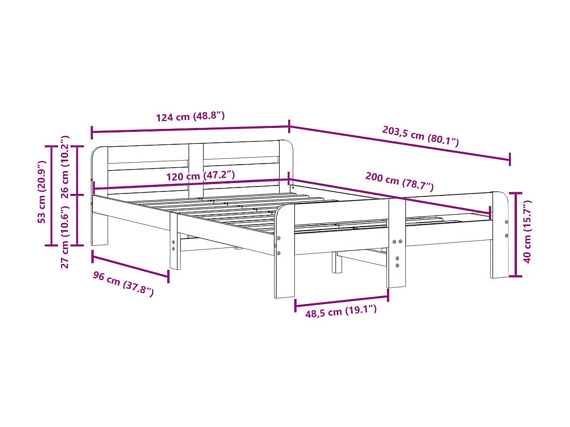 Letto senza Materasso Marrone Cera 120x200 cm in Legno di Pino
