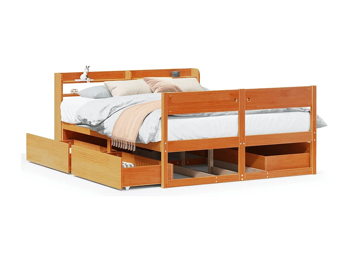 Cadre de lit sans matelas cire marron 140x200cm bois pin massif