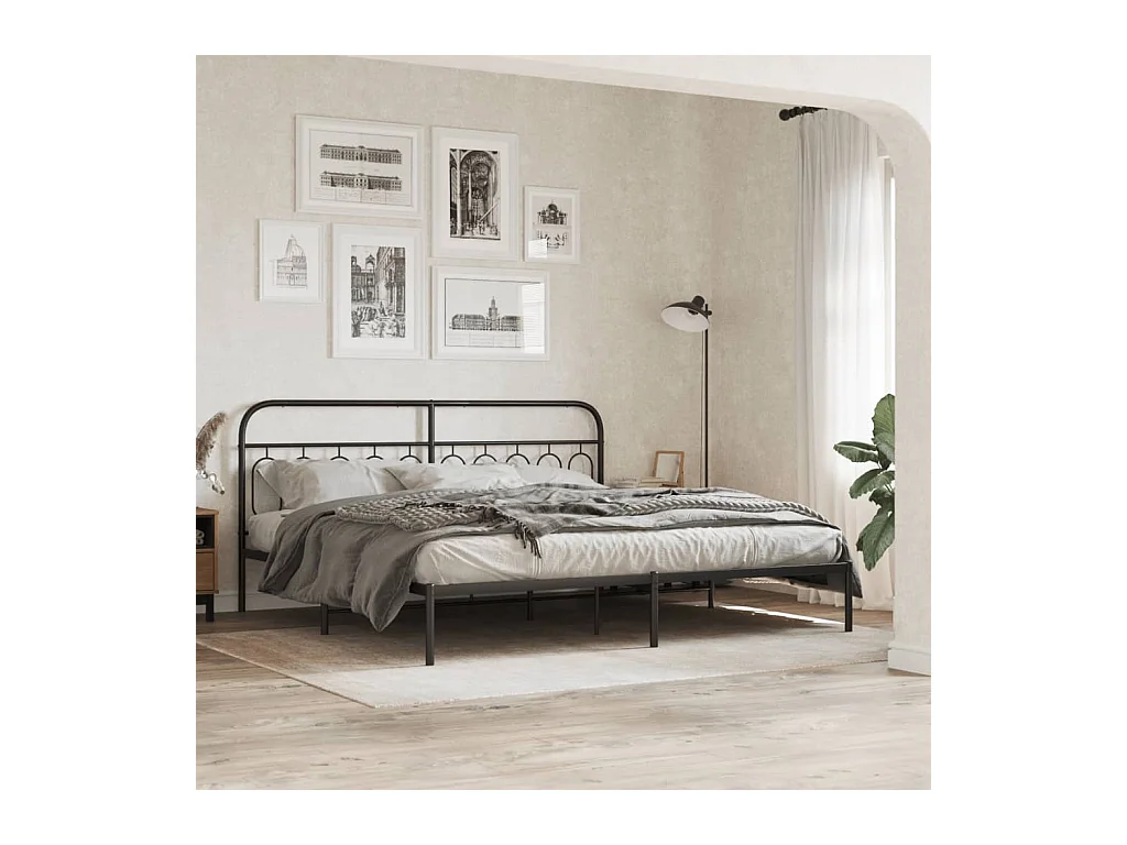Bedframe met hoofdbord metaal zwart 200x200 cm
