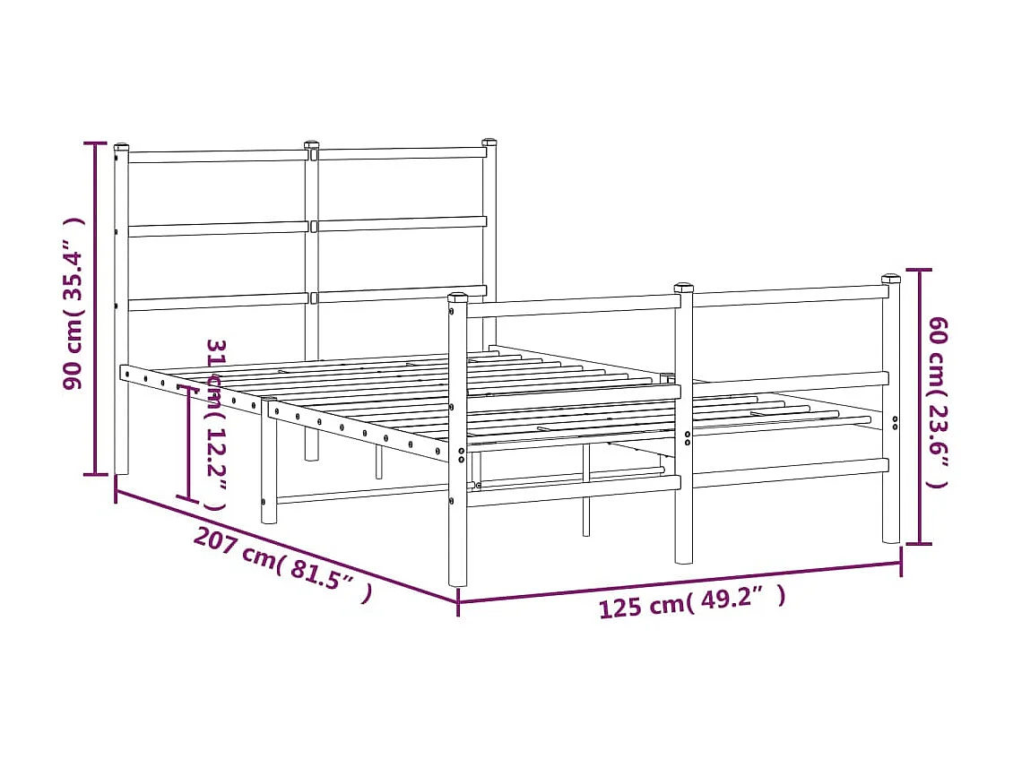 Cadre de lit métal sans matelas et pied de lit blanc 120x200 cm