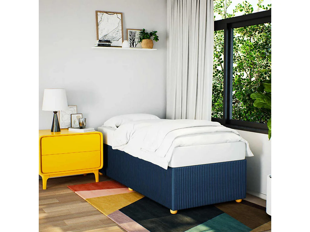 Cadre de lit sans matelas bleu 90x190 cm tissu