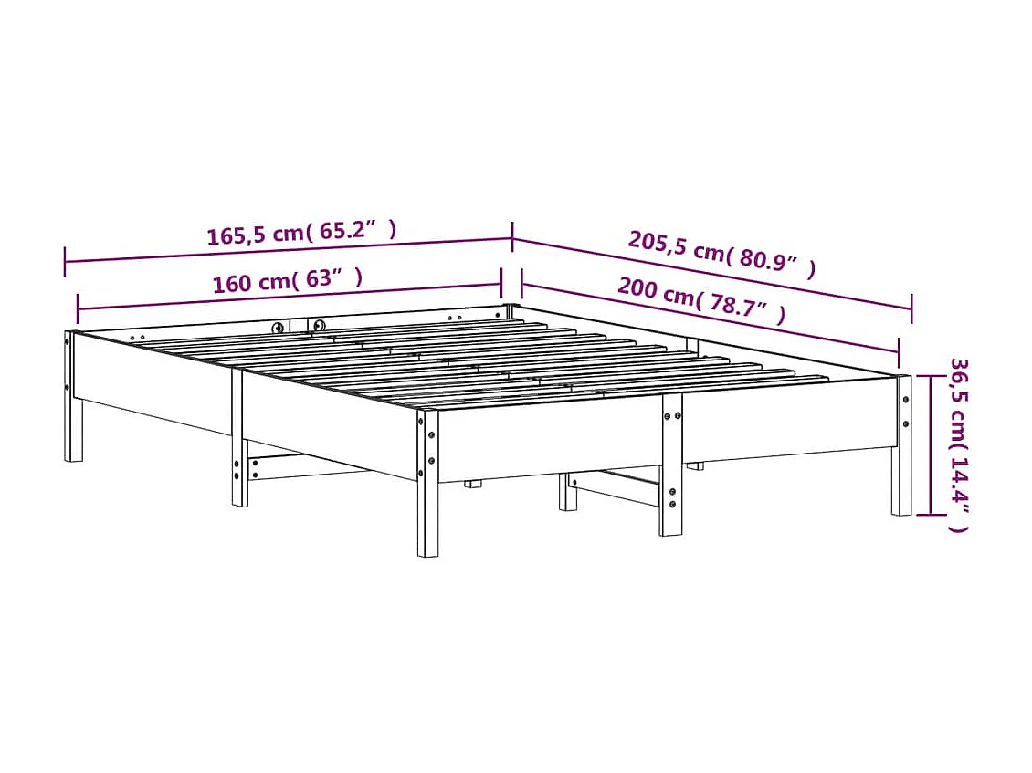 Estructura de cama sin colchón madera maciza de pino 160x200 cm