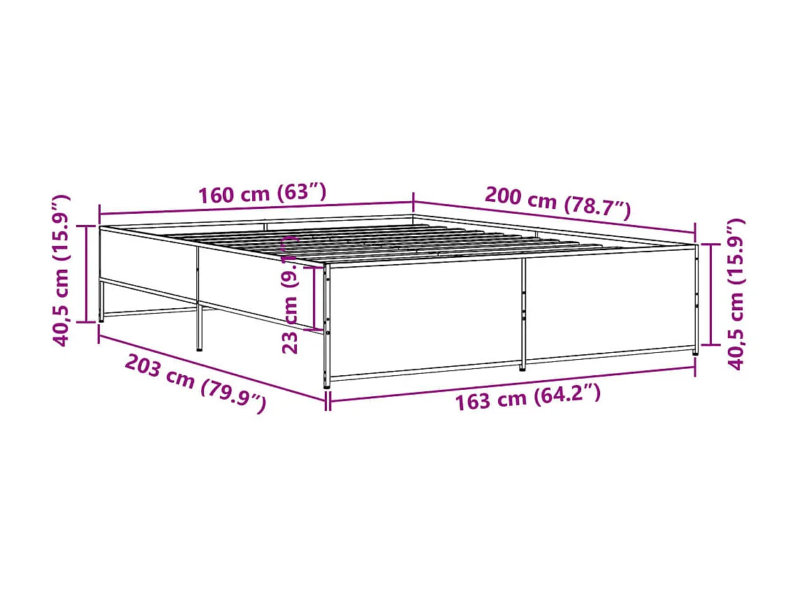 Estructura de cama madera de ingeniería y metal negro 160x200cm