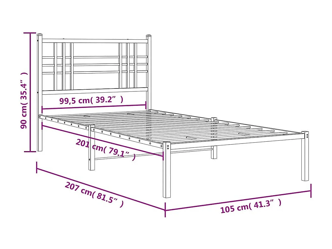 Giroletto con Testiera Metallo Bianco 100x200 cm