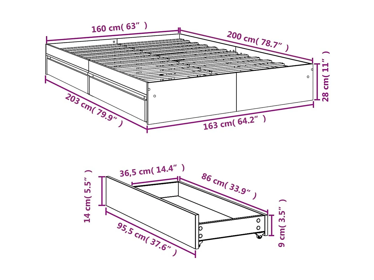 Estructura de cama sin colchón madera maciza blanca 120x190 cm