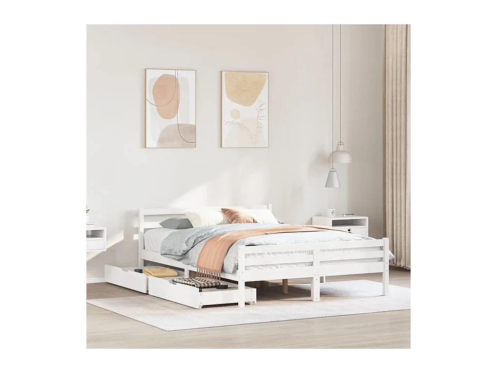 Cama sem colchão 150x200 cm madeira de pinho maciça branco