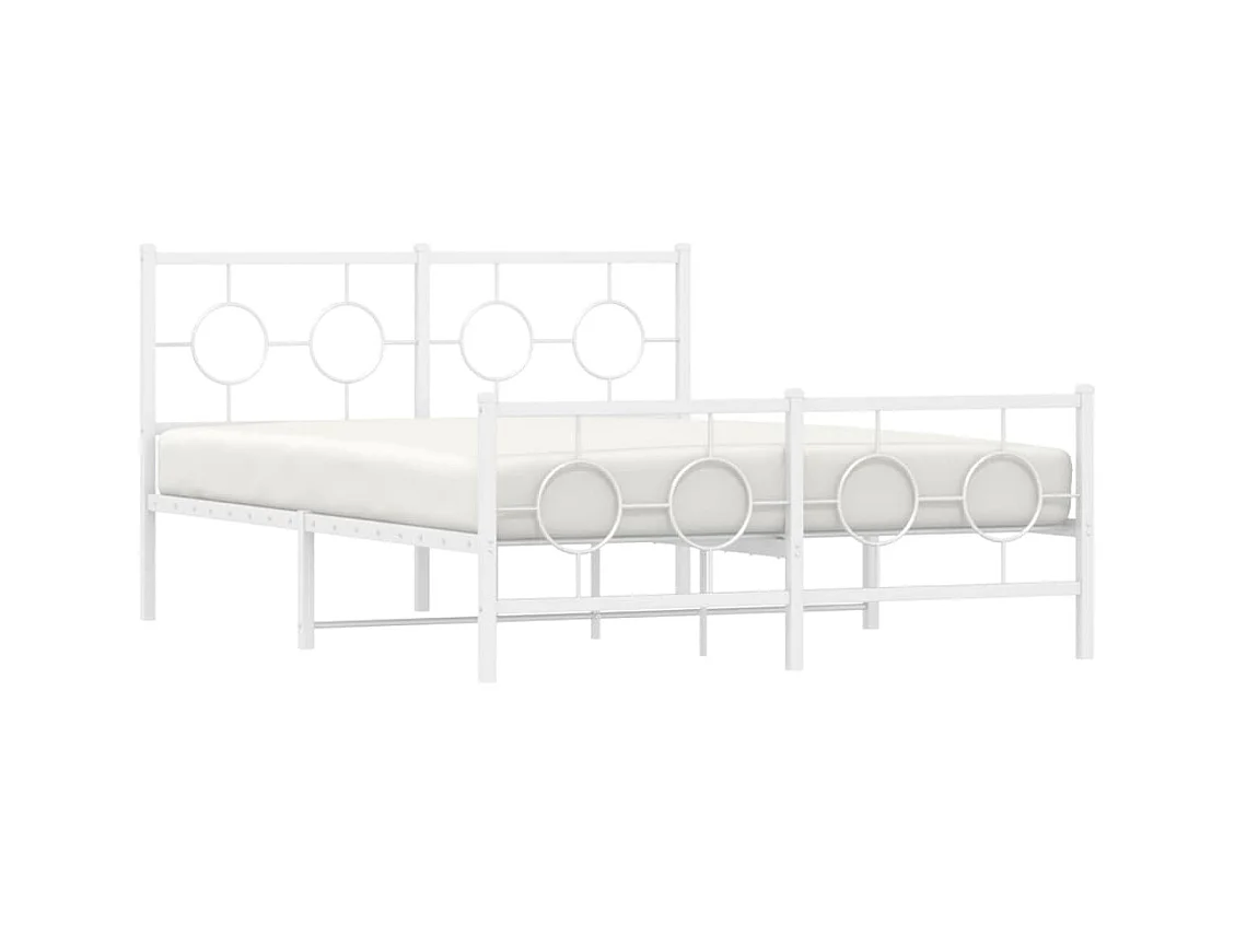 Cadre de lit métal sans matelas et pied de lit blanc 140x190 cm