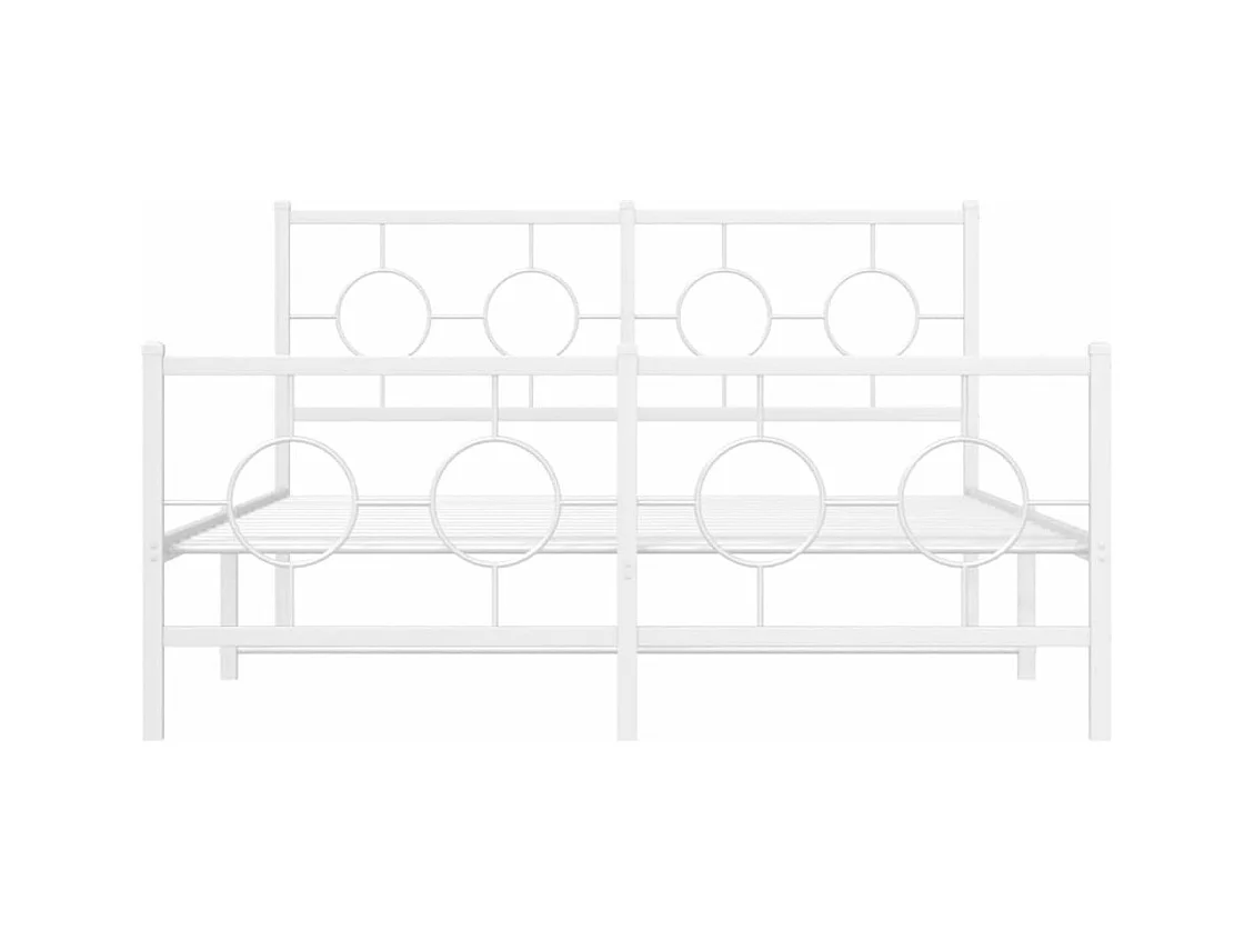 Cadre de lit métal sans matelas et pied de lit blanc 140x190 cm