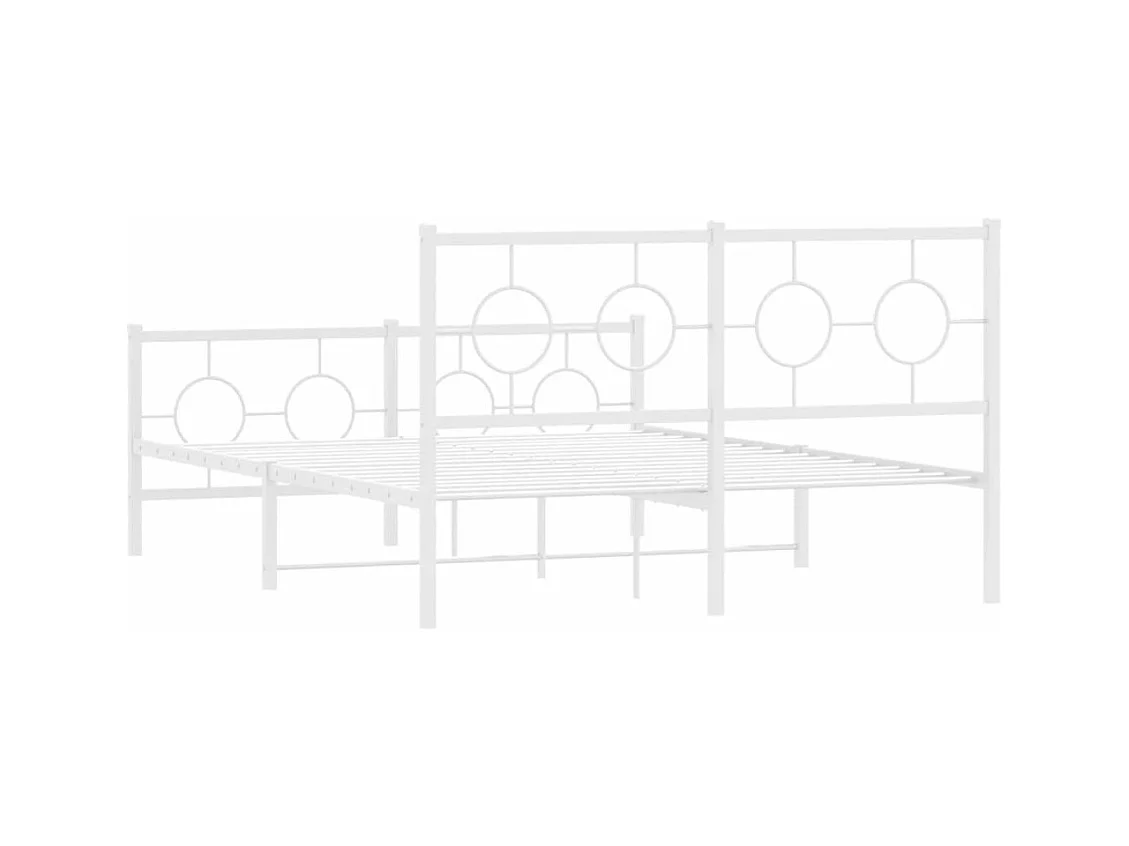 Cadre de lit métal sans matelas et pied de lit blanc 140x190 cm