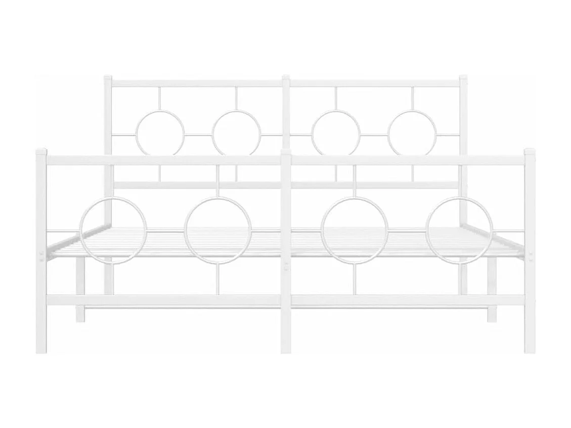 Cadre de lit métal sans matelas et pied de lit blanc 140x190 cm