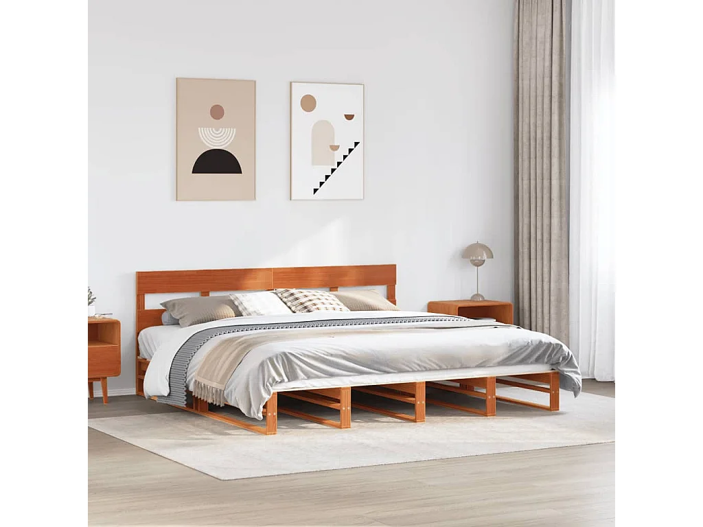 Cadre de lit sans matelas cire marron 200x200cm bois pin massif