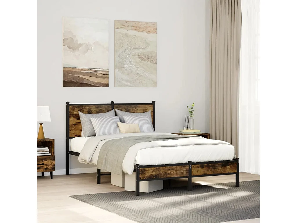 Cadre de lit en métal sans matelas chêne fumé 120x200 cm