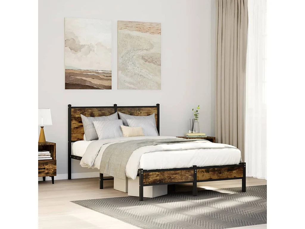 Cadre de lit en métal sans matelas chêne fumé 120x200 cm