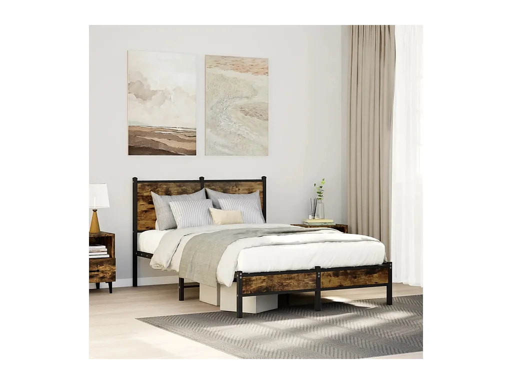 Estrutura de cama sem colchão 120x200 cm metal carvalho fumado