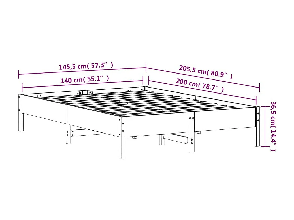Bedframe zonder matras massief grenenhout wit 140x200 cm