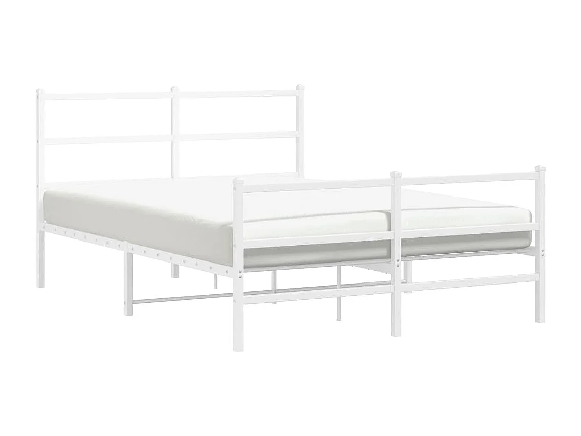 Cadre de lit métal sans matelas et pied de lit blanc 135x190 cm