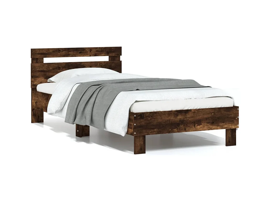 Bedframe met hoofdeinde bewerkt hout gerookt eiken 90x200 cm