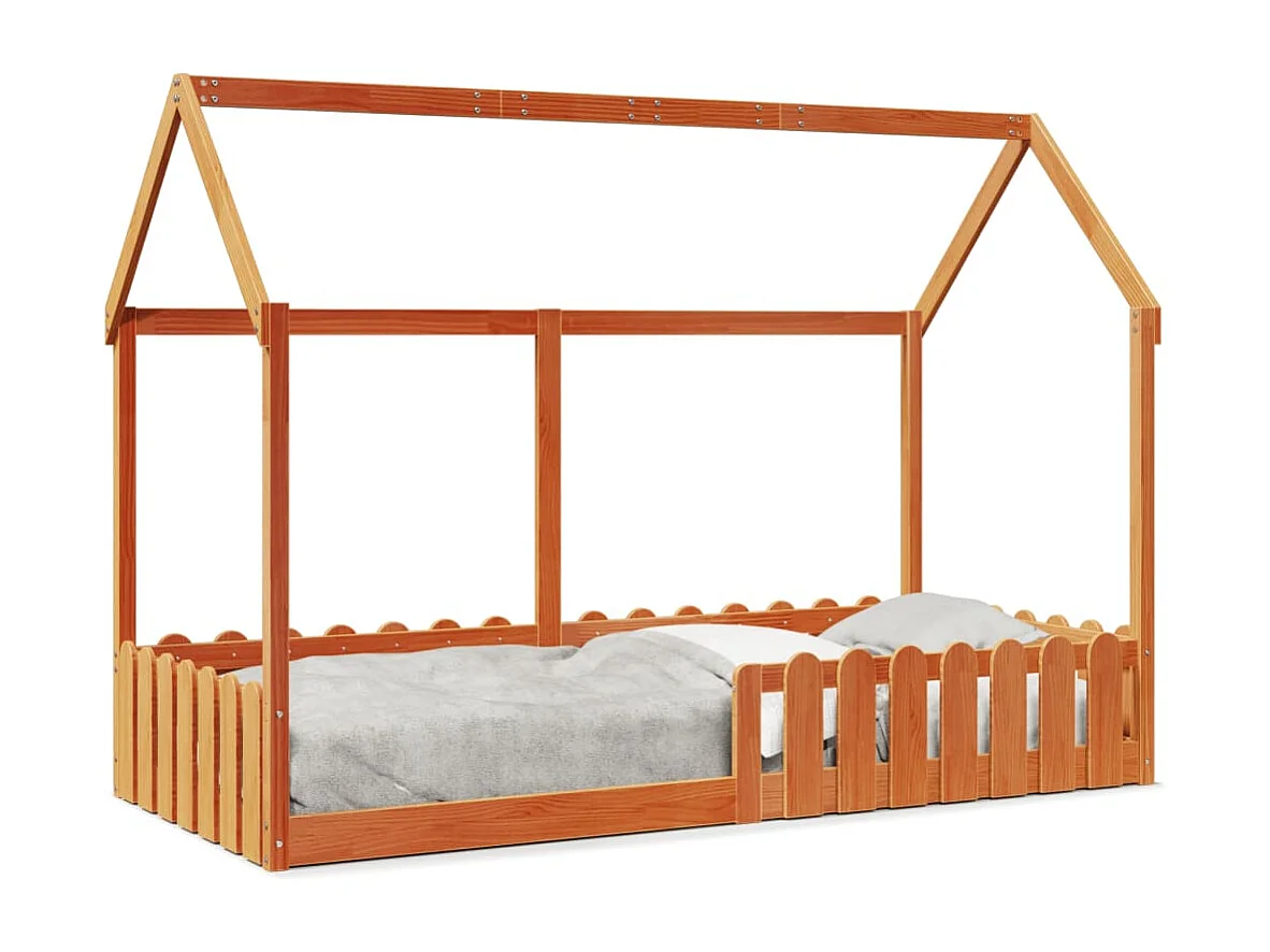 Cama con forma de casa de niños madera maciza marrón 90x190 cm