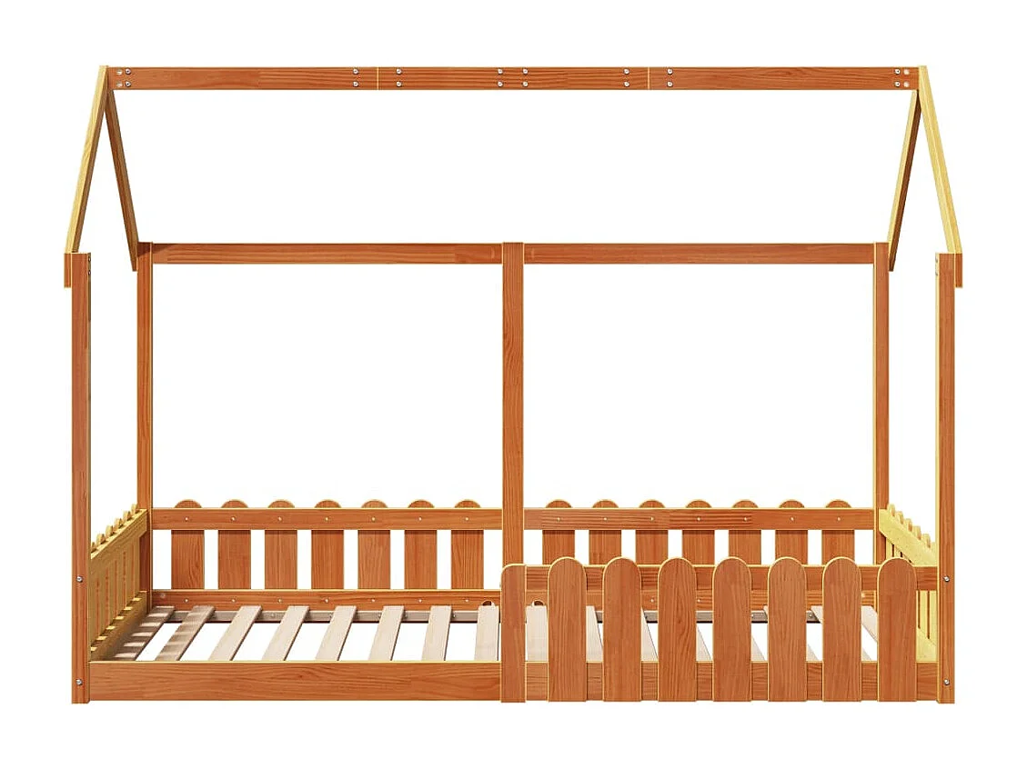 Cama con forma de casa de niños madera maciza marrón 90x190 cm