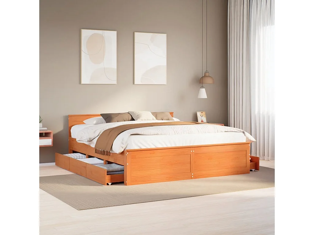 Cadre de lit sans matelas avec tête de lit 200x200 cm bois pin
