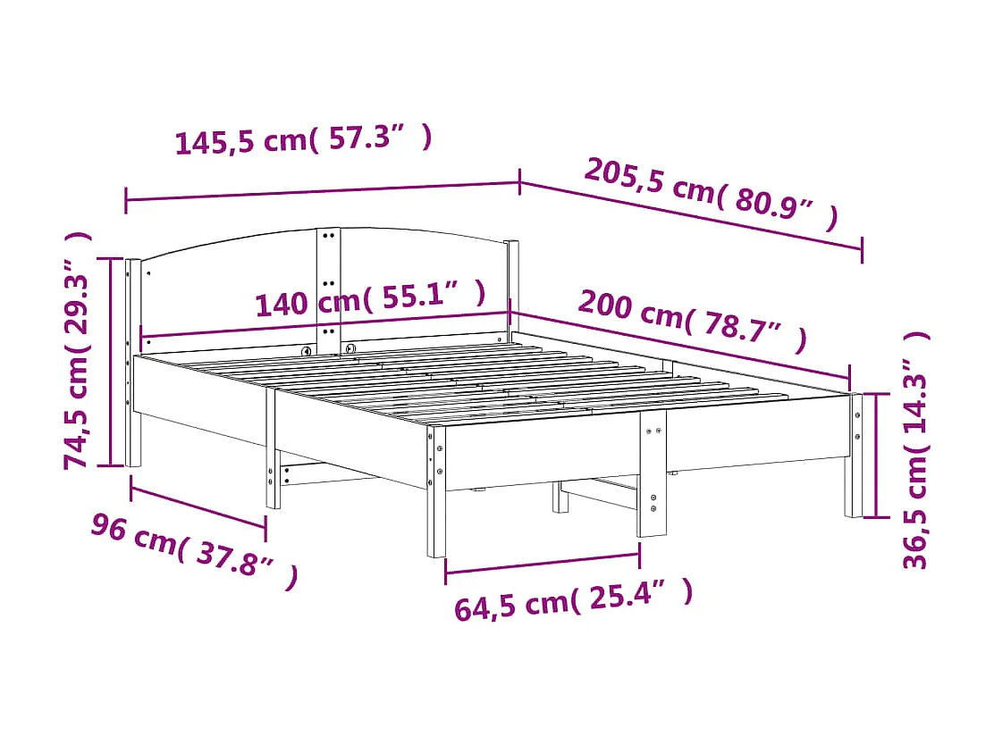 Cadre de lit sans matelas 140x200 cm bois massif de pin