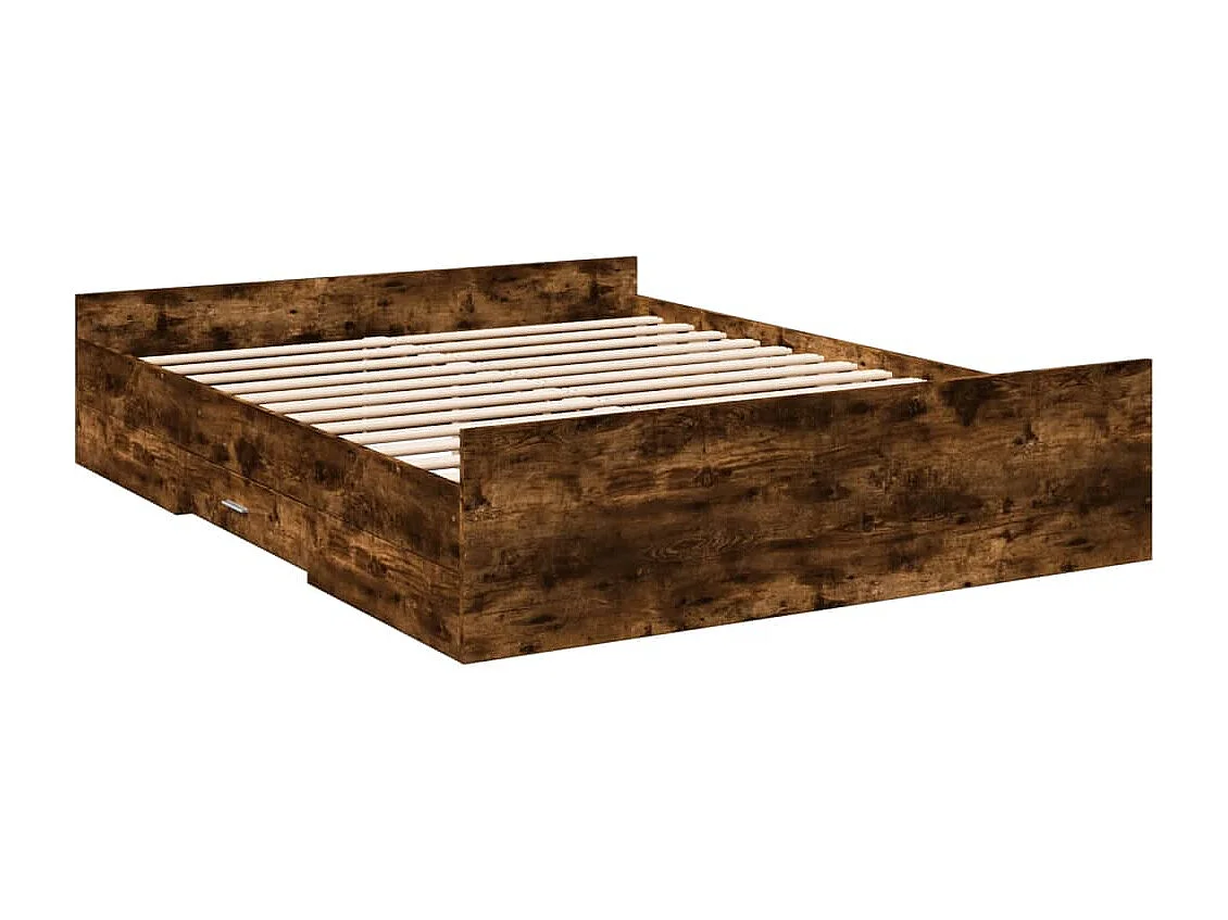Cama con cajones madera de ingeniería roble ahumado 150x200 cm