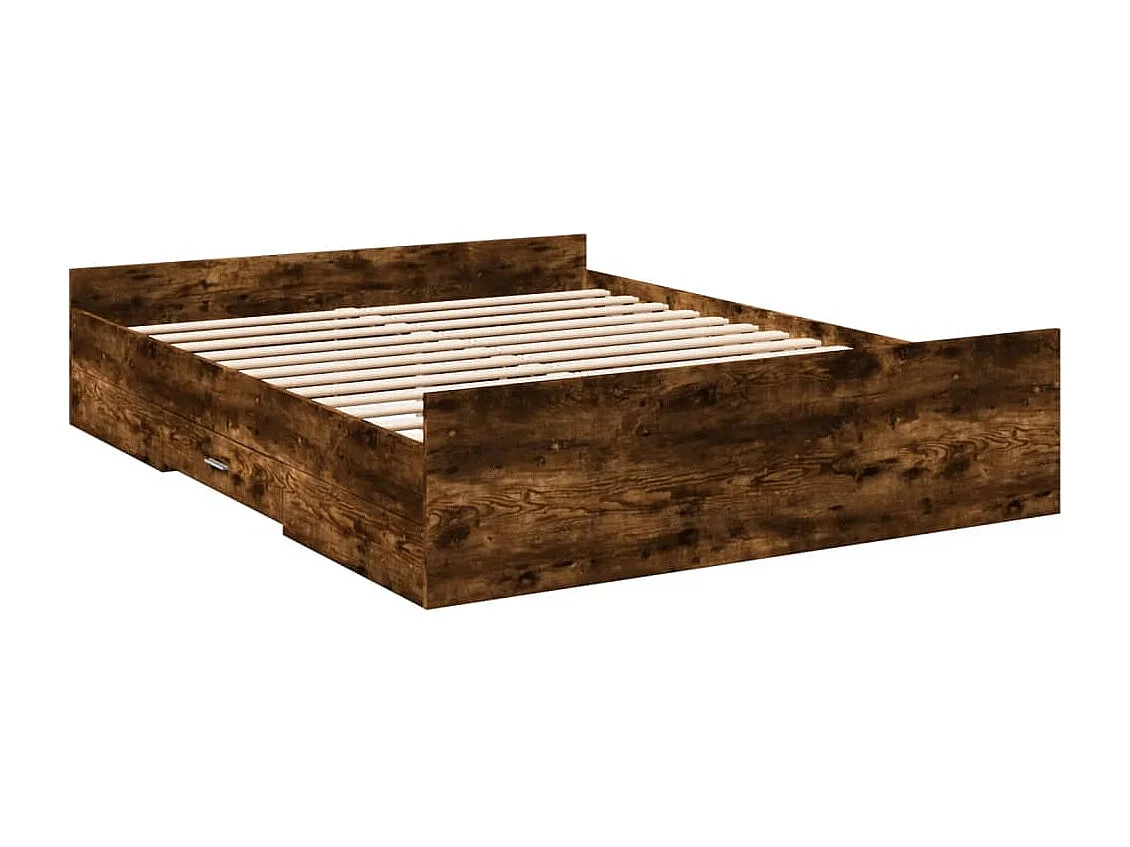 Cama con cajones madera de ingeniería roble ahumado 150x200 cm
