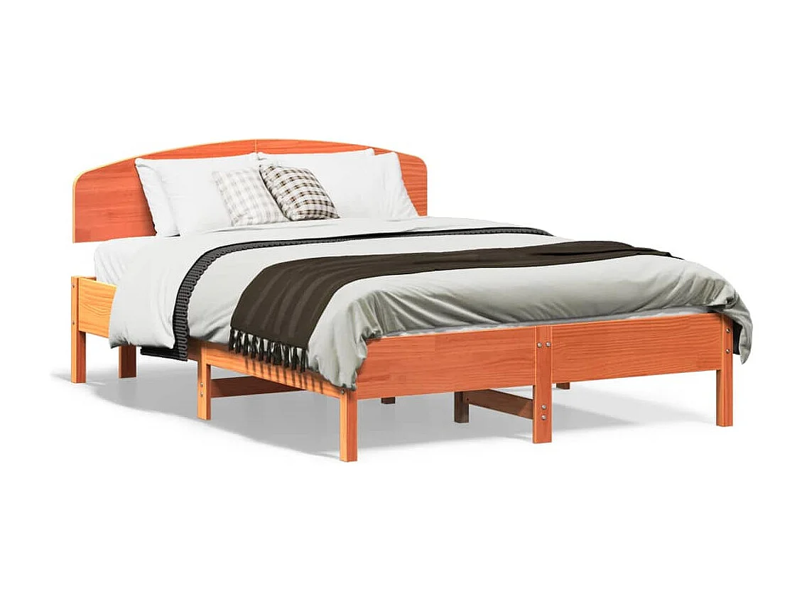 Cadre de lit sans matelas cire marron 135x190cm bois pin massif