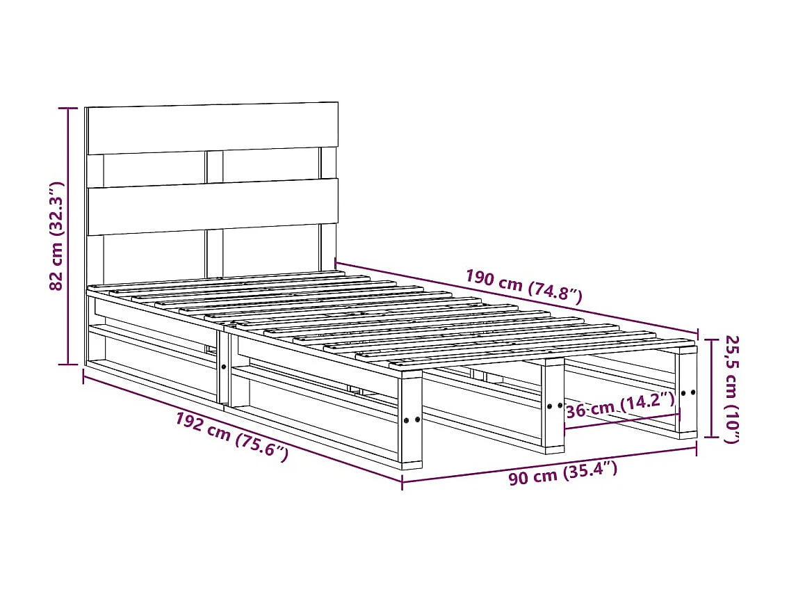 Letto senza Materasso Bianco 90x190 cm in Legno Massello Pino