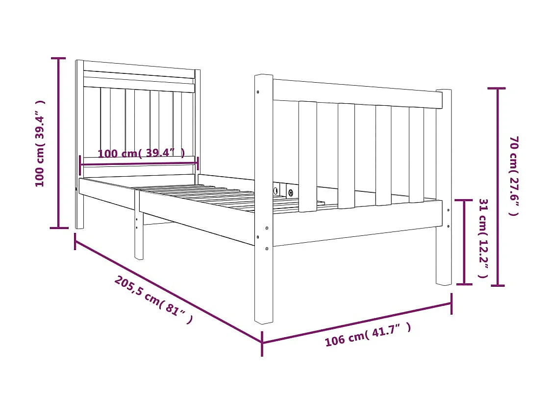 Estrutura de cama 100x200 cm madeira maciça branco