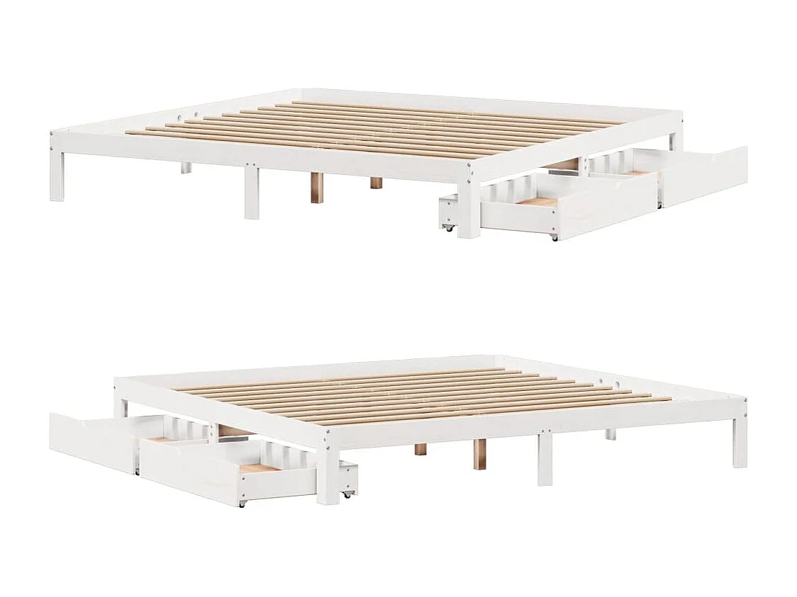 Giroletto con Cassetti Bianco 180x200 cm Legno Massello di Pino