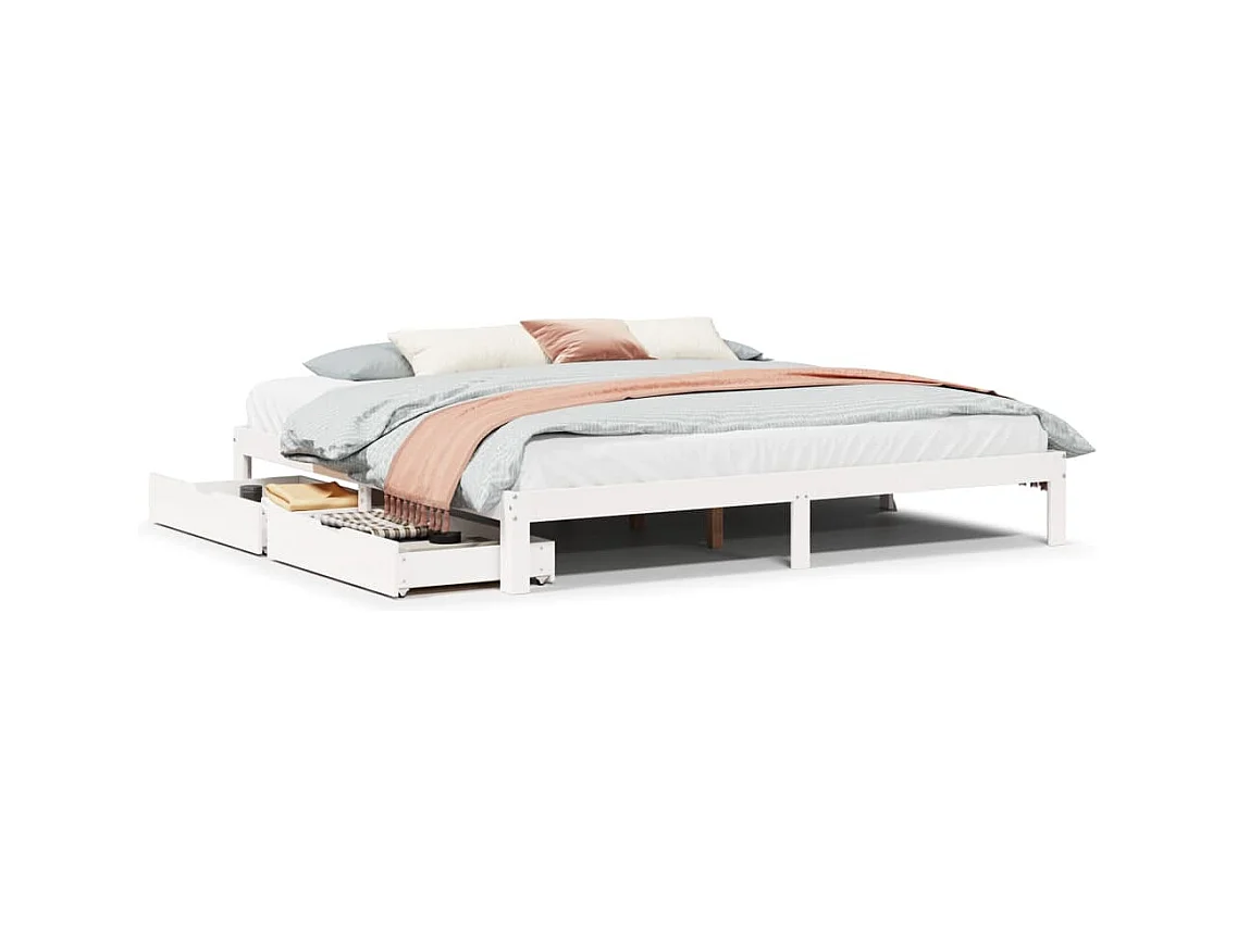Bedframe met lades massief grenenhout wit 180x200 cm