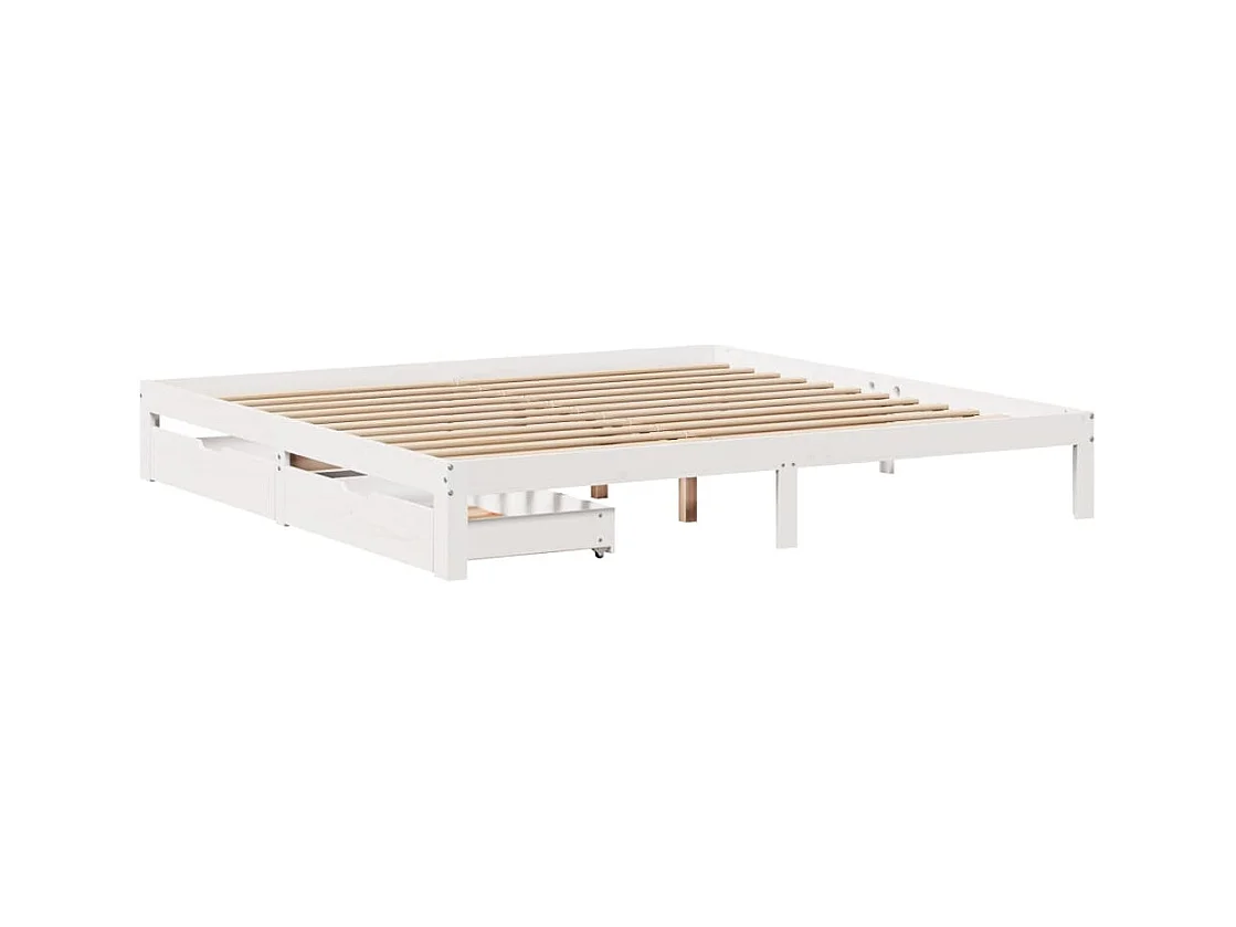 Bedframe met lades massief grenenhout wit 180x200 cm