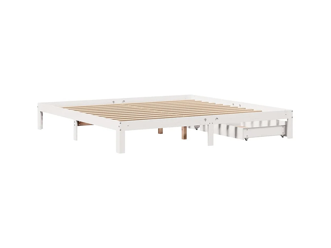 Bedframe met lades massief grenenhout wit 180x200 cm