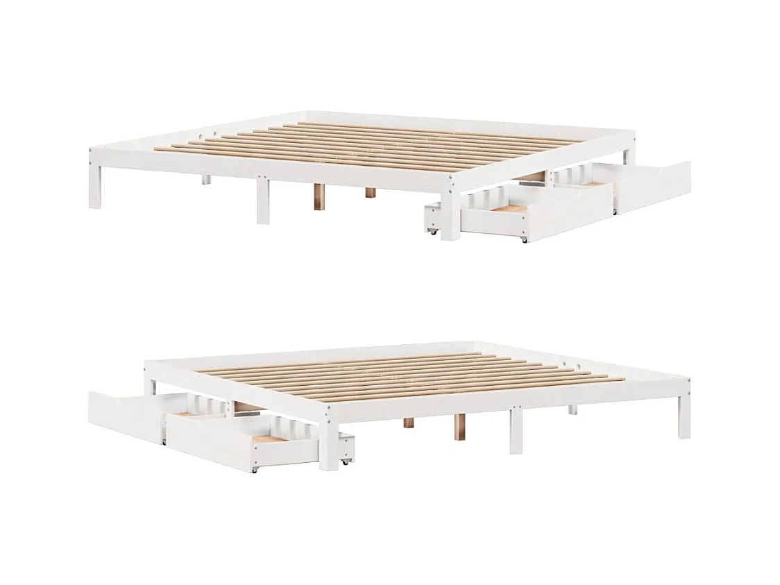 Bedframe met lades massief grenenhout wit 180x200 cm