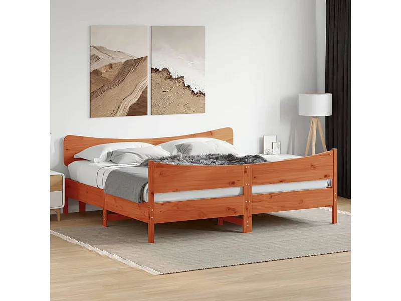 Cama sin colchón madera maciza de pino marrón cera 200x200 cm